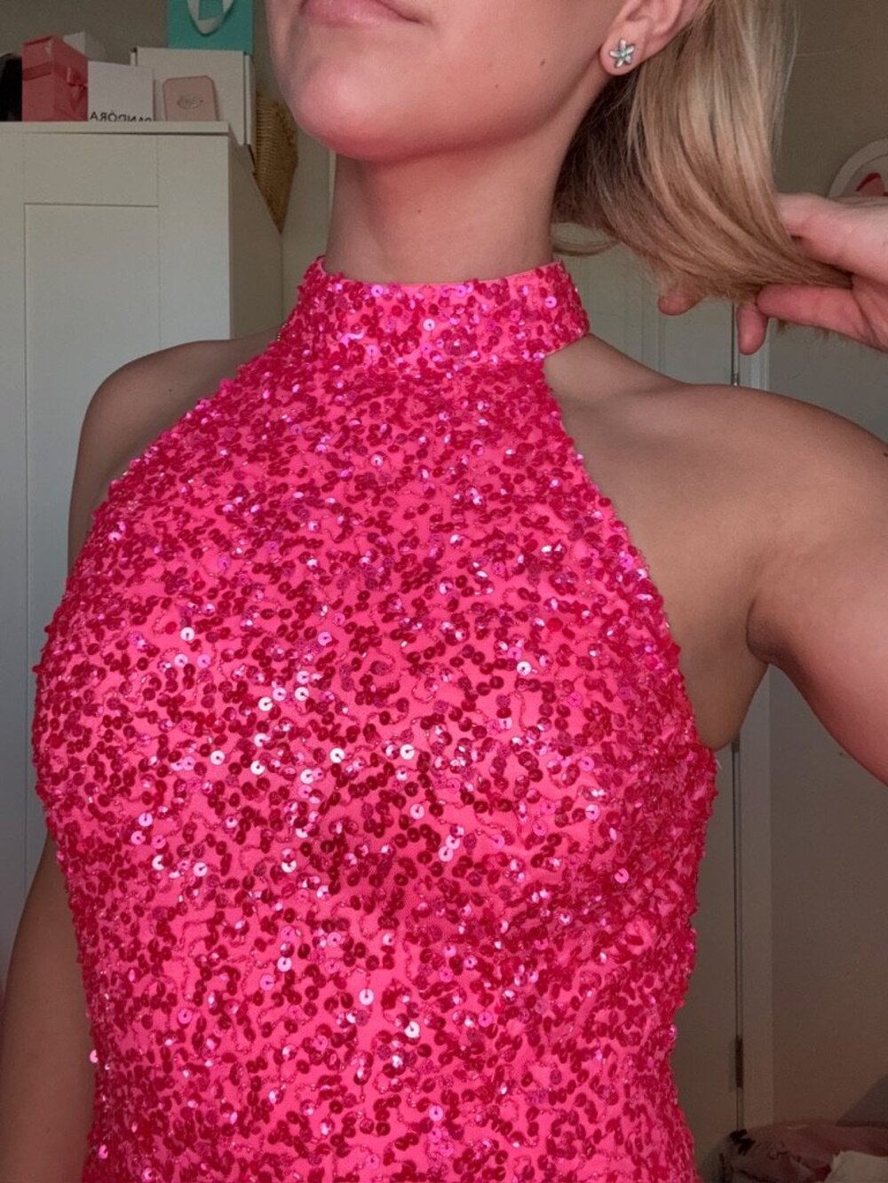Ashley Lauren Hot Pink Sequin Cocktail Dress – Size 6 - Picture 3 of 3